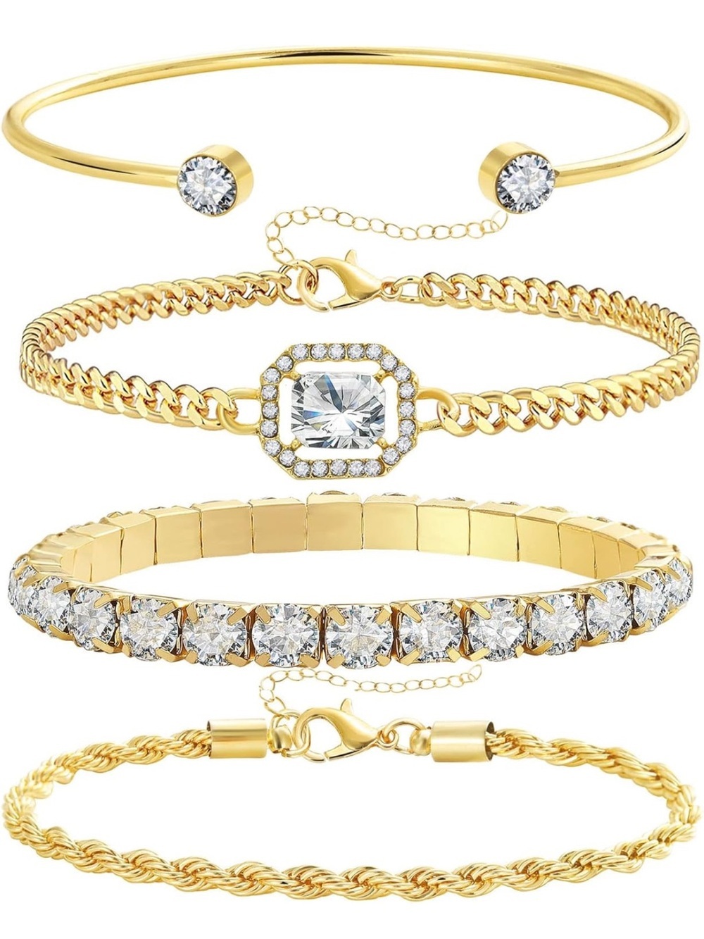 Anthropologie Gold Crystal 4-Piece Bracelet Stack